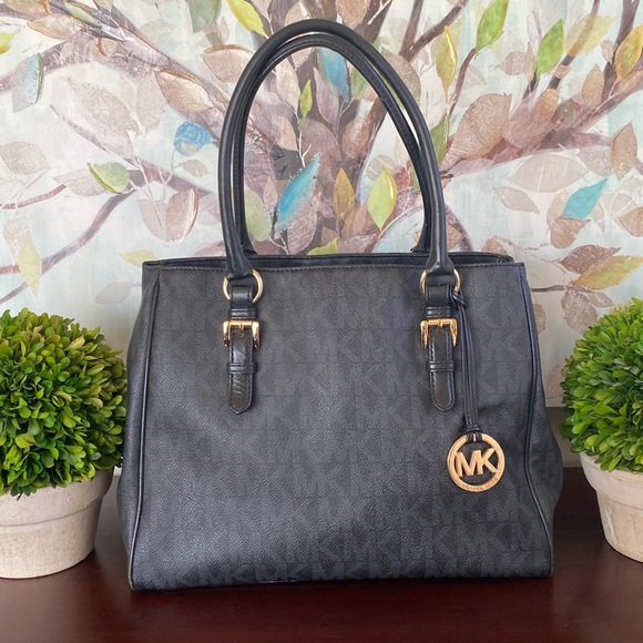 MICHAEL Michael Kors 🖤BLACK🖤 JET SET MEDIUM SIGNATURE WORK TOTE BAG 🌟EUC🌟 - Picture 3 of 17